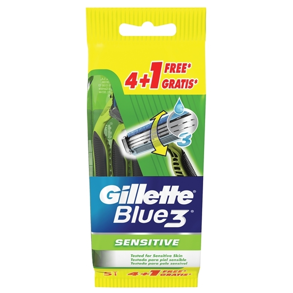 Εικόνα από Gillette Ξυραφάκια μιας Xρήσης Blue 3 Sensitive 4 Tεμαχίων+1 Tεμάχιο Δώρο