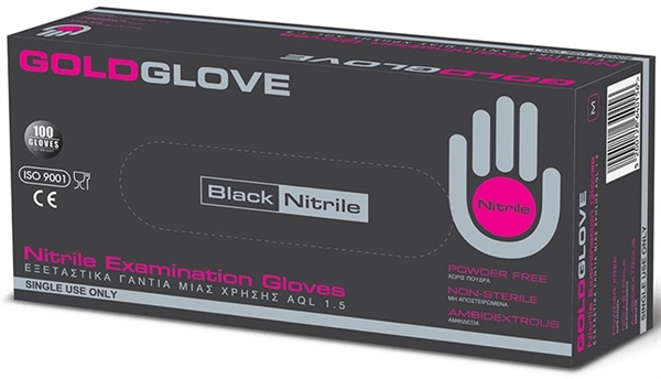 Εικόνα από Goldglove Εξεταστικά Γάντια Μιας Χρήσης από Ελαστικό Νιτριλίου Χωρίς Πούδρα Medium 100Tεμ(Μαύρο)