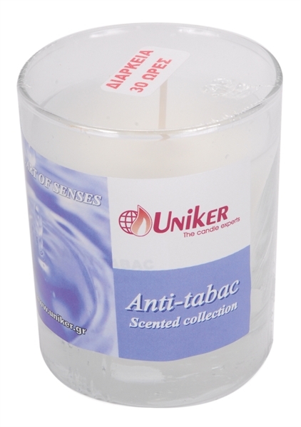 Εικόνα από Αρωματικό Κερί Uniker Σε Ποτήρι 30 Ωρών Antitabaco 1τεμ.(7cm διαμετρο, 8.5cm ύψος)