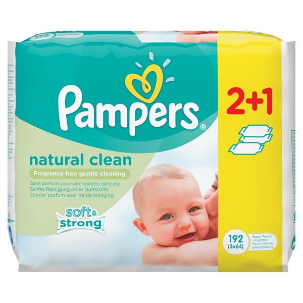 Εικόνα από Pampers natural clean χωρίς άρωμα 64 τεμαχίων 2+1 δώρο