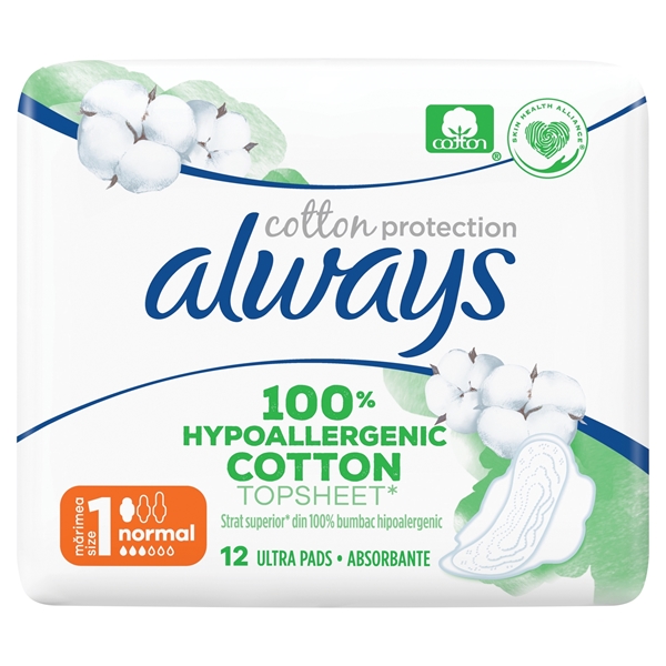 Εικόνα από Always Cotton Protection Normal Σερβιέτες με Φτερά Μέγεθος 1 12τμχ