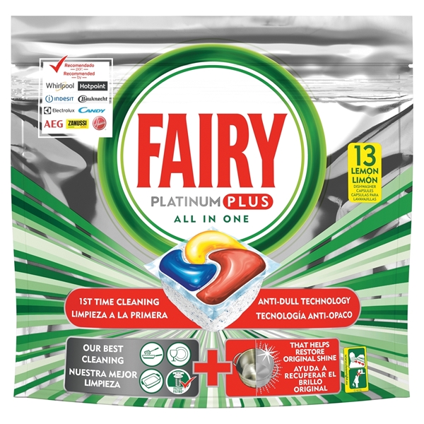 Εικόνα από Fairy Caps Platinum Plus Πλυντηρίου Πιάτων Λεμόνι 13 Tεμαχίων