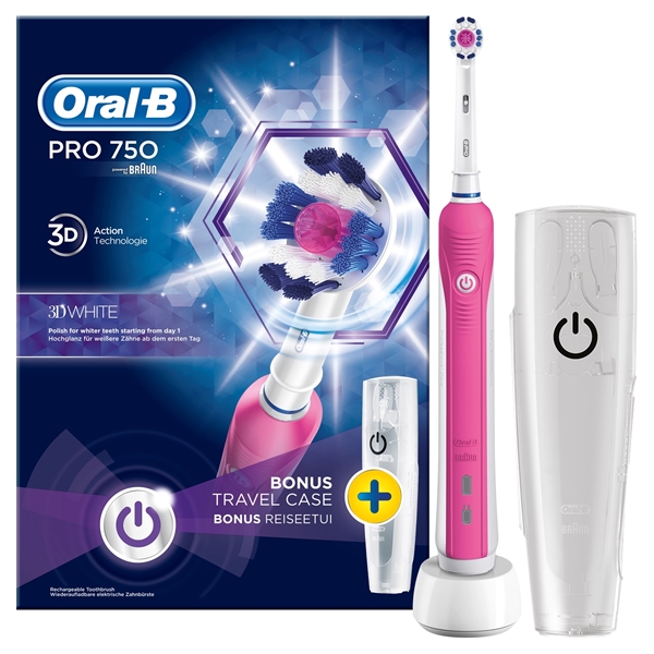 Εικόνα από Oral-b επαναφορτιζόμενη οδοντόβουρτσα Pro750 cross action pink + θήκη ταξιδίου box