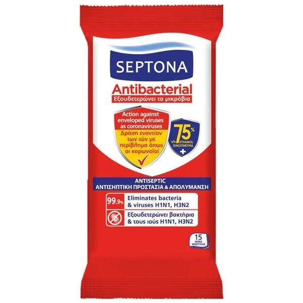 Εικόνα από Septona Antibacterial Υγρά Μαντηλάκια 75% 15τμχ
