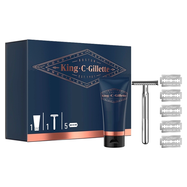 Εικόνα από Gillette King C. Men’s Transparent Shaving Gel 150ml-Ξυριστική Μηχανή Ασφαλείας+5 Ανταλλακτικά Ξυράφια Διπλής Ακμής