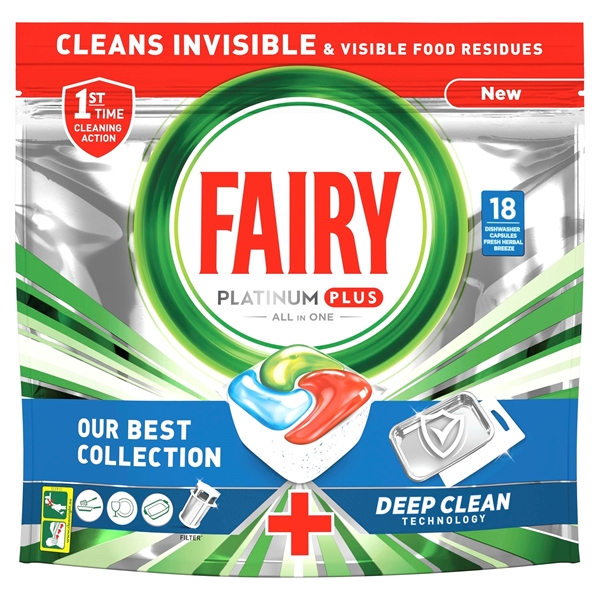 Εικόνα από Fairy Caps Platinum Πλυντηρίου Πιάτων Plus Deep Clean 18 Tεμαχίων