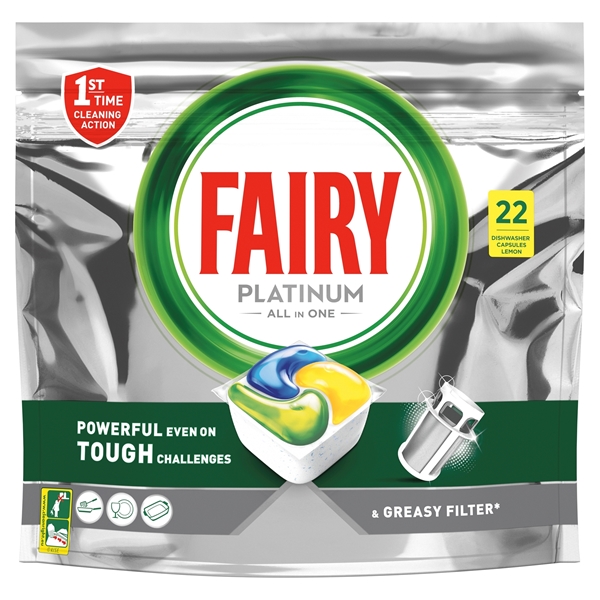 Εικόνα από Fairy Caps Platinum Πλυντηρίου Πιάτων Λεμόνι 22 Tεμαχίων