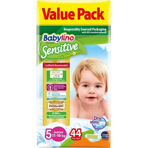 Εικόνα από Babylino Πάνες με Αυτοκόλλητο Sensitive With Chamomile No5 για 11-16kg 44τμχ