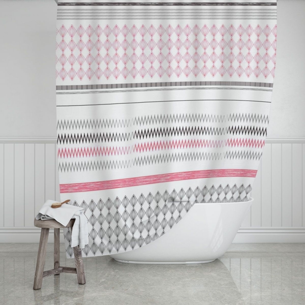 Εικόνα από Estia Κουρτίνα Μπάνιου 180x200 Stripes Ροζ Polyester