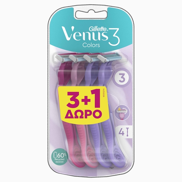 Εικόνα από Gillette Woman Ξυραφάκι Venus 3 Color Blister 3 Tεμ + 1Tεμ. Δώρο