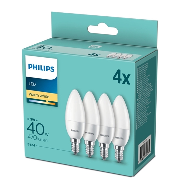 Εικόνα από Philips Λάμπες LED Κερί B35 Θερμό Λευκό 470lm 4τμχ  E14/5,5W/220-240V2700K 106x35mm