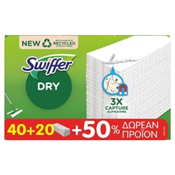 Εικόνα της Swiffer Dry Αντ/κα Πανάκια 40 Τεμαχίων + 50% Επιπλέον Προϊόν Δώρο