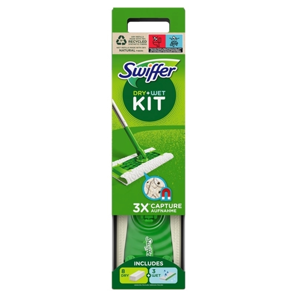 Εικόνα από Swiffer Dry Έτοιμη Σκούπα + 8 Στεγνά Αντ/κα + Wet Πανάκια