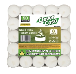 Εικόνα της Κεριά Ρεσώ Λευκά Clever Casa Διάρκειας 8 Ωρών 50 Τεμαχίων