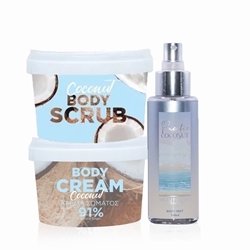 Εικόνα της Beauty Line Σετ Καρύδα Κρέμα Σώματος 250ml Πήλινγκ 250ml Body Mist 100ml