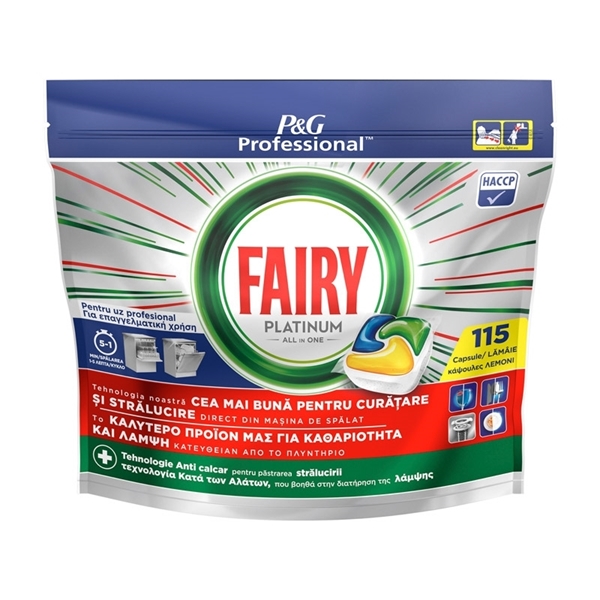 Εικόνα από Fairy Caps Platinum Professional Πλυντηρίου Πιάτων Λεμόνι 115 Tεμαχίων