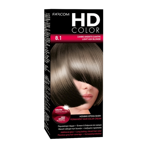 Εικόνα από Farcom Βαφή Μαλλιών HD Color No 8.1 Ξανθό Ανοιχτό Σαντρέ ,60ml
