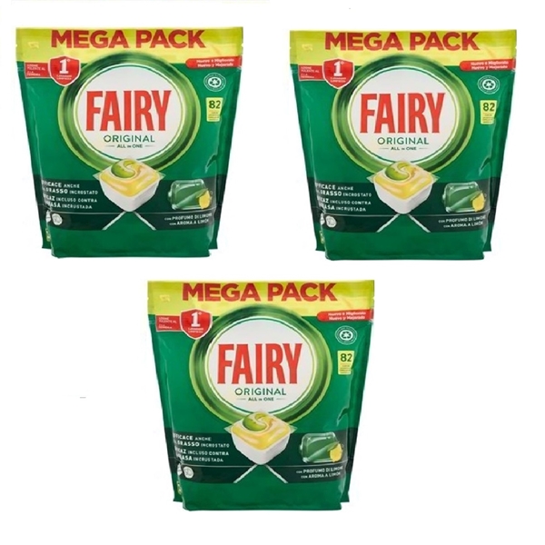 Εικόνα από Fairy Caps Πλυντηρίου Πιάτων All-in - One Classic Λεμόνι 3 X 82 Τεμαχίων