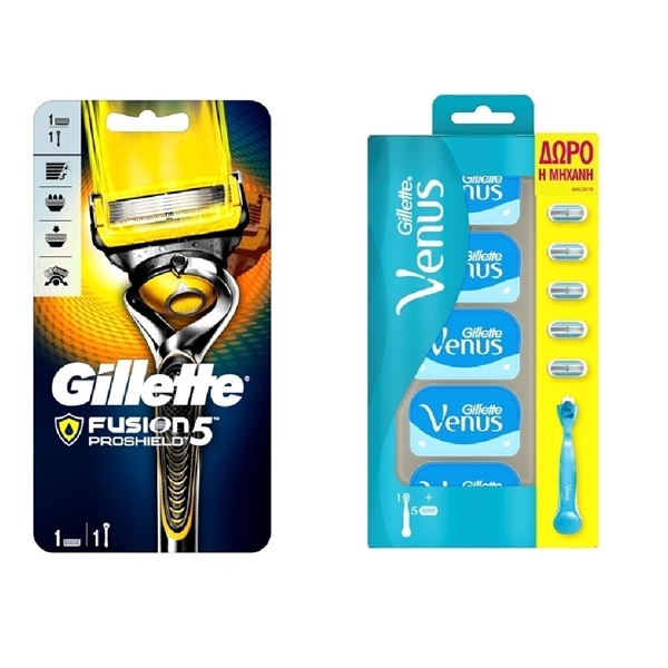 Εικόνα από Gillette Woman Ανταλλακτικά Ξυραφάκια Venus Βlister 5 Τεμαχίων + Μηχανή Δώρο+Gillette Mηχανή Fusion Proshield (Mηχανή +1 Aντ/κο)