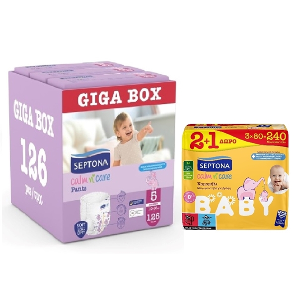 Εικόνα από Septona Πάνες-Βρακάκι Pants Giga Box Junior No5 (10-16Kg) 126τεμ (3*42τεμ)+B/W Chamomile -240 τεμάχια Δώρο