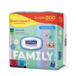 Εικόνα της Septona Dermasoft Chamomille Family Μωρομάντηλα χωρίς Οινόπνευμα & Parabens με Χαμομήλι (με καπάκι)3x100τμχ