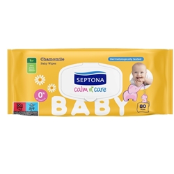 Εικόνα της Septona Μωρομάντηλα με Χαμομήλι Calm N' Care Chamomile με καπάκι 80τμχ