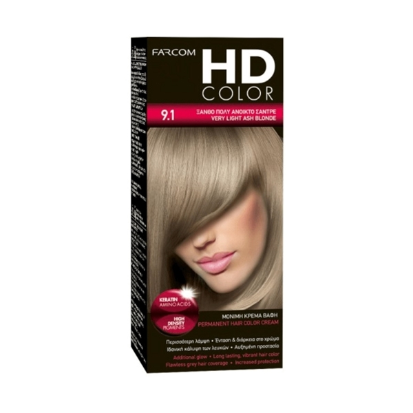 Εικόνα από Farcom Βαφή Μαλλιών HD Color No 9.1 Ξανθό Πολύ Ανοιχτό Σαντρέ 60ml