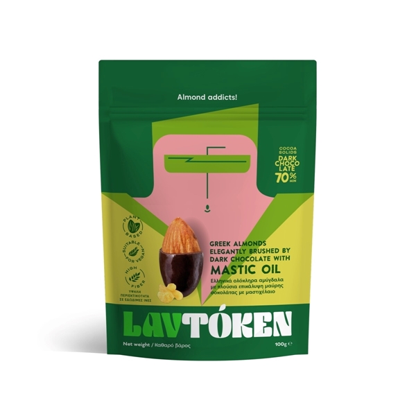 Εικόνα από Lavtoken Αμύγδαλο με Επικάλυψη Μαύρης Σοκολάτας και Μαστιχέλαιο 100g