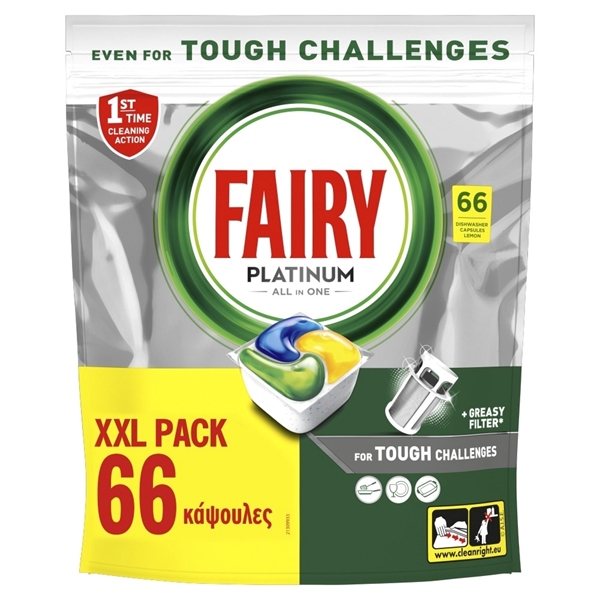 Εικόνα από Fairy Caps Platinum Πλυντηρίου Πιάτων Λεμόνι XXL 66τεμαχίων