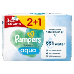 Εικόνα της Pampers Harmonie Aqua Μωρομάντηλα με 99% Νερό, χωρίς Οινόπνευμα & Άρωμα 3x48τμχ