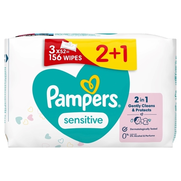 Εικόνα από Pampers Wipes Sensitive 3Χ52 Tεμαχίων (2+1 Δώρο)