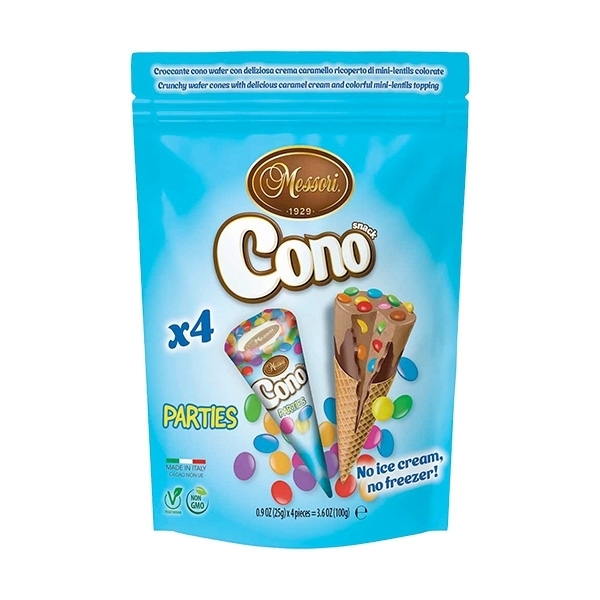 Εικόνα από Messori Χωνάκι γκοφρέτας με γέμιση Caramel και χρωματιστά μίνι κουφέτα 4χ25gr