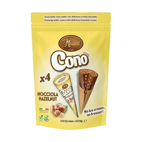 Εικόνα από Messori Χωνάκι γκοφρέτας με γέμιση μαύρη σοκολάτα και φουντούκι 4χ25gr