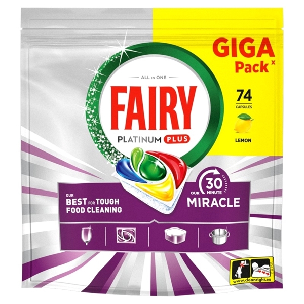 Εικόνα από Fairy Caps Platinum Plus Πλυντηρίου Πιάτων Miracle 74 τεμαχίων