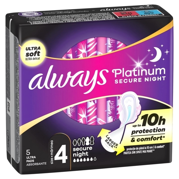 Εικόνα από Always Platinum Secure Night Σερβιέτες με Φτερά Μέγεθος 4 5τμχ