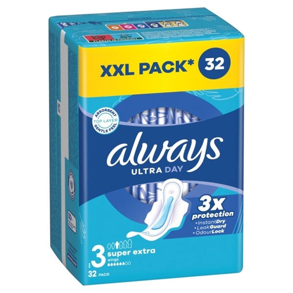 Εικόνα από Always Ultra Super Extra Σερβιέτες με Φτερά Μέγεθος 3 32 Tεμαχίων GP
