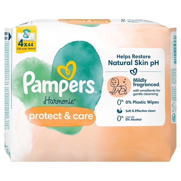 Εικόνα από Pampers Harmonie Μωρομάντηλα χωρίς Οινόπνευμα & Parabens με καπάκι 4x44τμχ