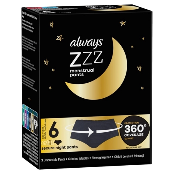 Εικόνα από Always Zzzs Menstrual Pants Εσώρουχα Περιόδου Νυκτός Μίας Χρήσης, 3 τεμαχίων