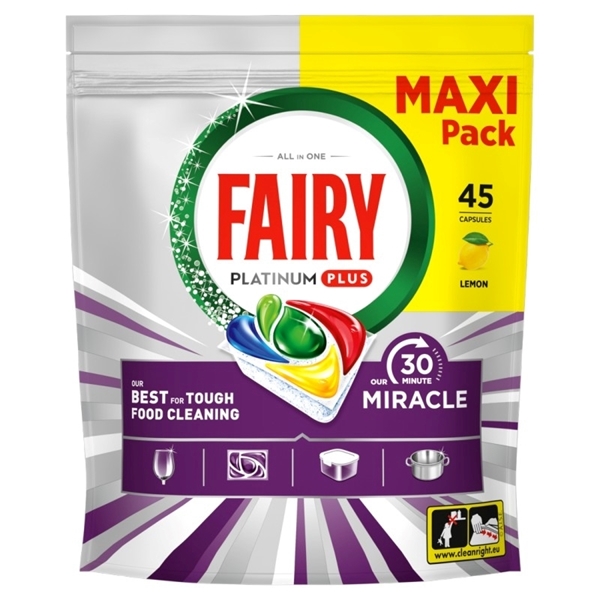Εικόνα από Fairy Caps Platinum Plus Πλυντηρίου Πιάτων Miracle 45 τεμαχίων