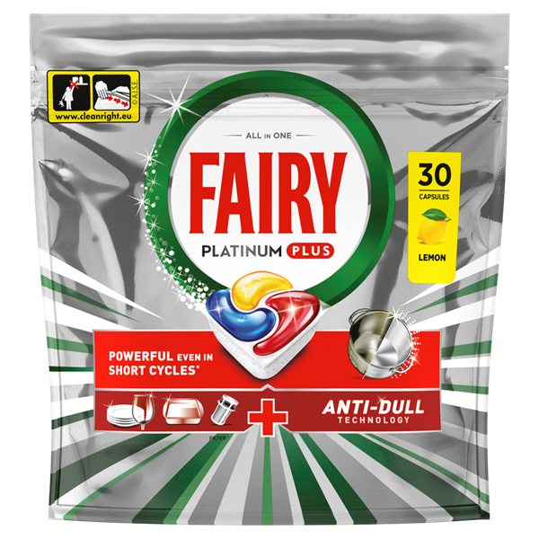 Εικόνα από Fairy Caps Platinum Plus Πλυντηρίου Πιάτων anti dull 30 τεμαχίων