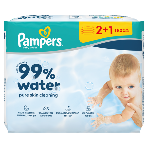 Εικόνα από Pampers Wipes Aqua 99% Water 3X60 (180 Τεμάχια)