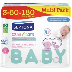 Εικόνα της Septona Calm N' Care Μωρομάντηλα Υποαλλεργικά (3Χ60) 180 τεμάχια